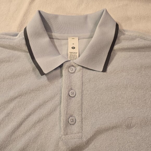 Lululemon Mens M Medium Cotton Terry Relaxed Fit Polo NWT NEW SOFT Light Blue - Picture 3 of 12
